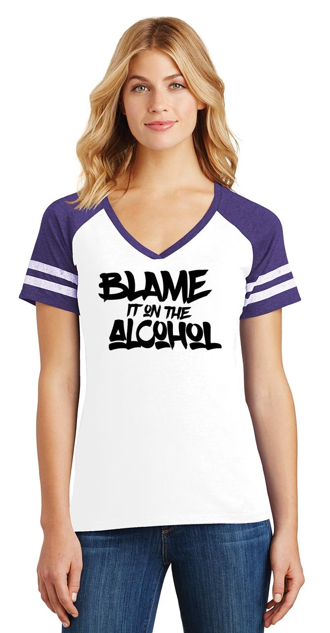ladies blame it on the alcohol game v-neck tee party beer music
