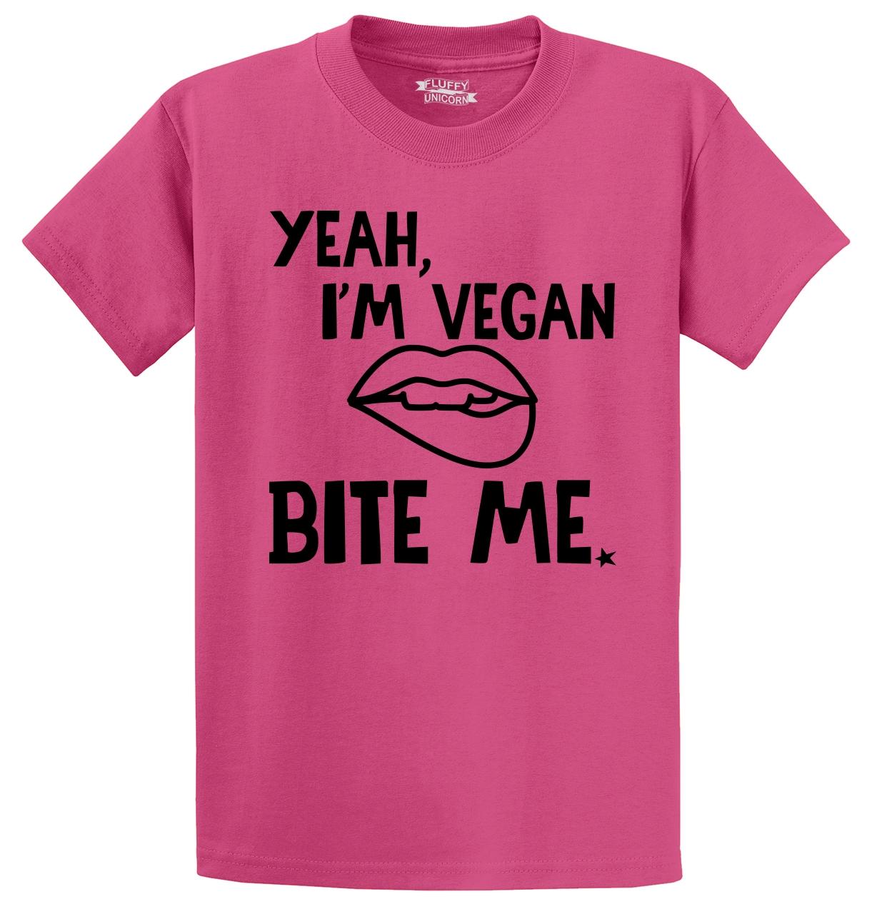 Yeah I'm Vegan Bite Me Womens T Shirt Vegetarian Animal Lover long Tee ladies
