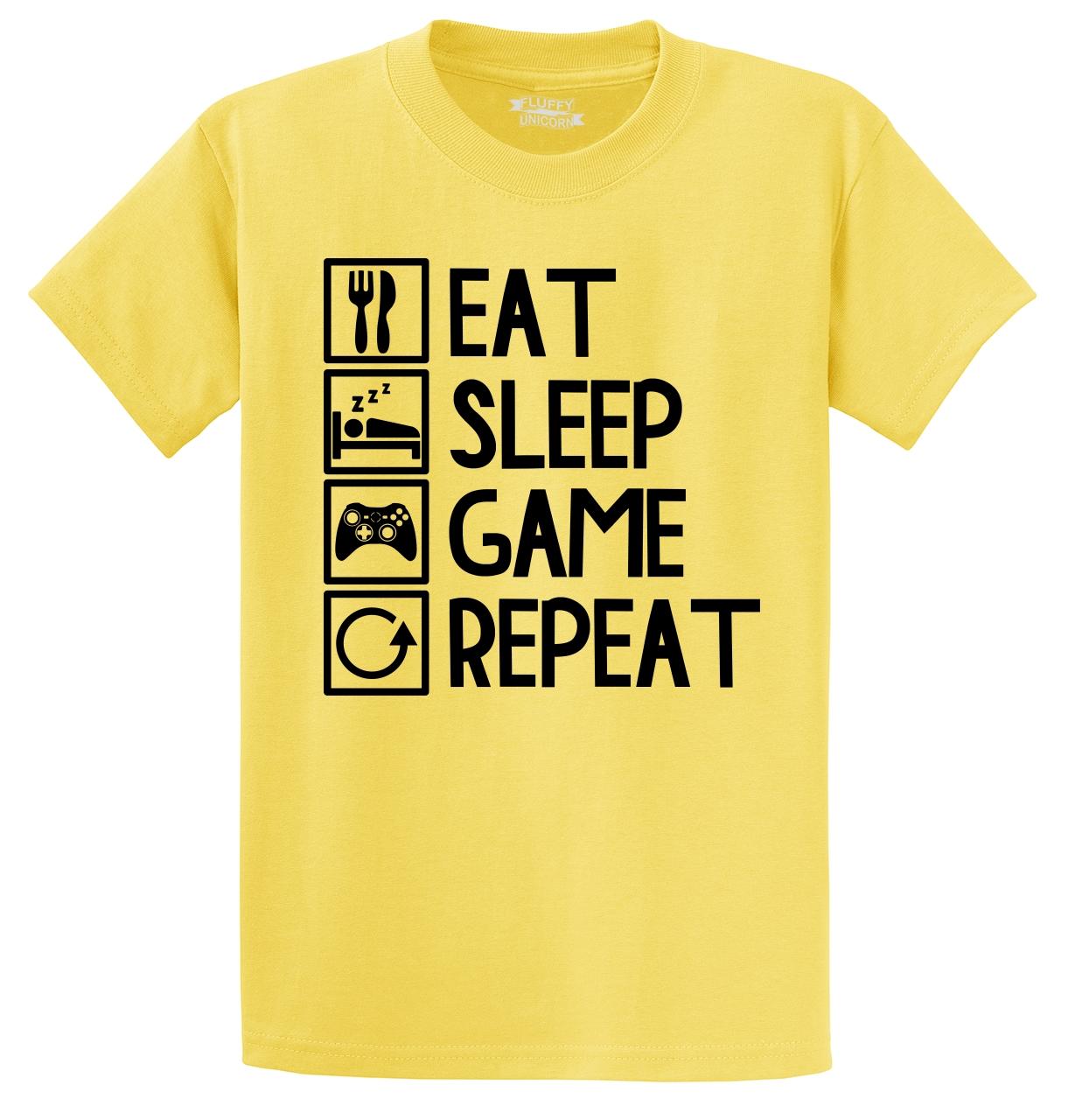 Eat Sleep Game Repeat Funny  Gamer Nerd Geek Gift Graphic Tee Shirt up to 5X 