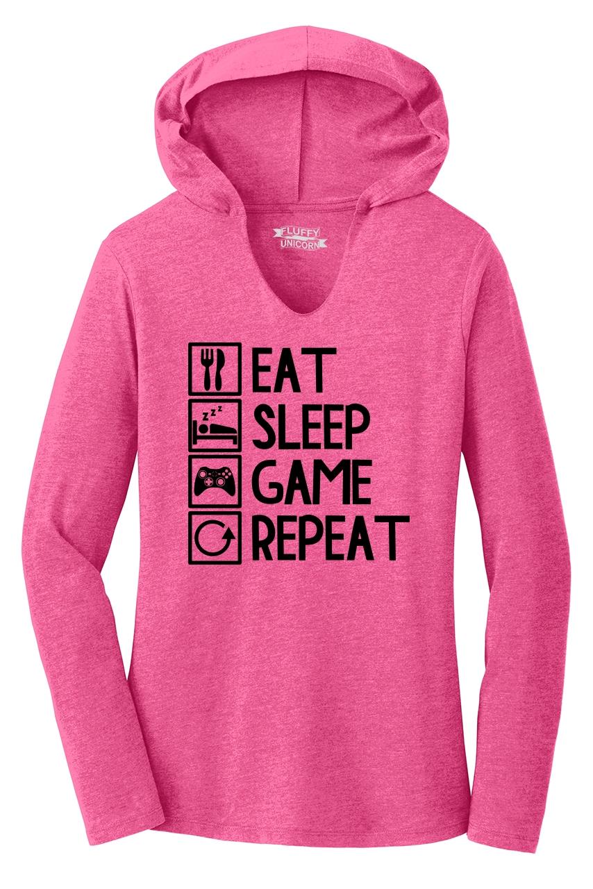 Eat Sleep Game Repeat Funny Sweatshirt Gamer Nerd Geek Gift Graphic Hoodie 