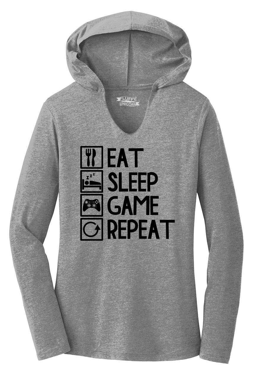 Eat Sleep Game Repeat Funny Sweatshirt Gamer Nerd Geek Gift Graphic Hoodie 