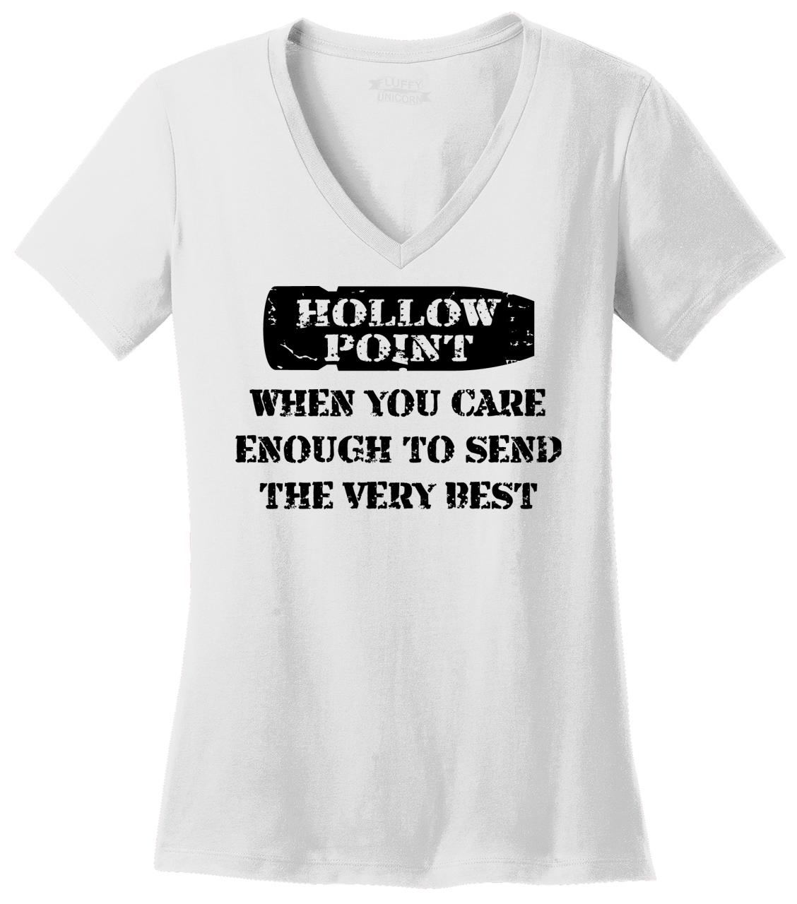 Hollow Point V-NECK WOMEN T-Shirt Gun Rights Weapon Ammo Bullet Tee Ladies Shirt 