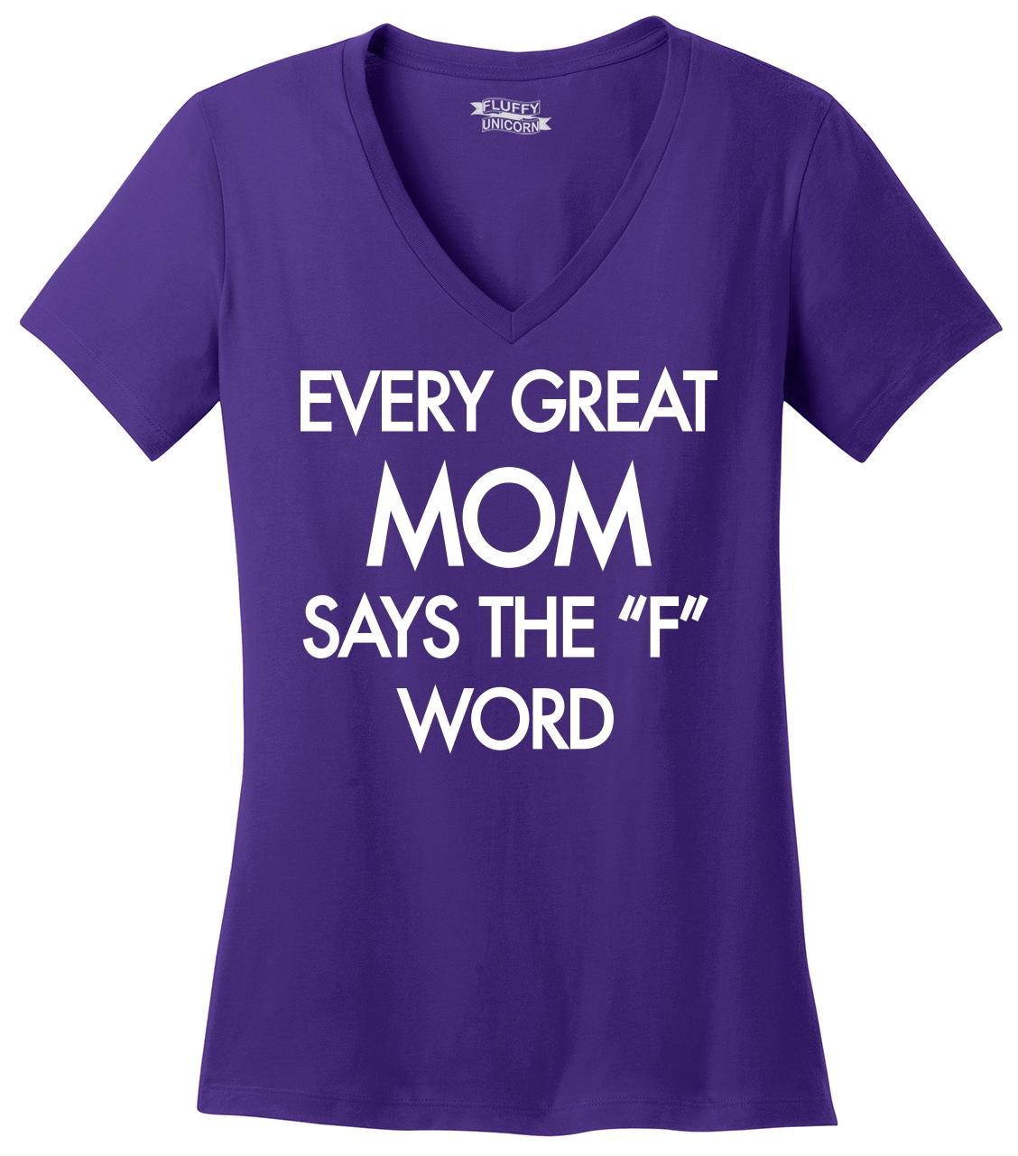 Every Great Mom Curses Funny Ladies V Neck T Shirt Mothers Day Mom Wife