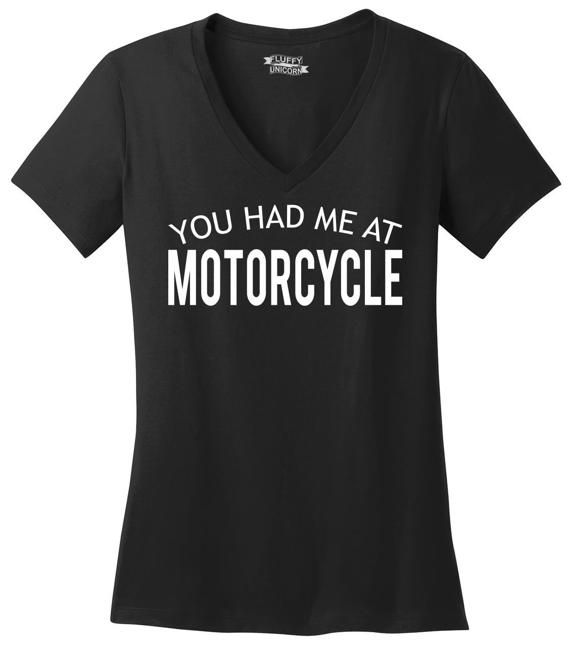You Had Me At Motorcycle Funny Ladies V Neck T Shirt Biker Wife T Tee Z5 Ebay
