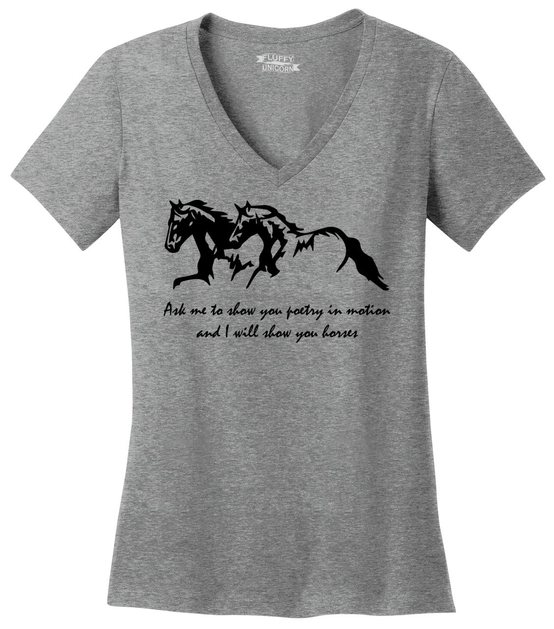 Animal Lover Rearing Horse Love Horses Horseshoe V-Neck Women T-Shirt Horse 