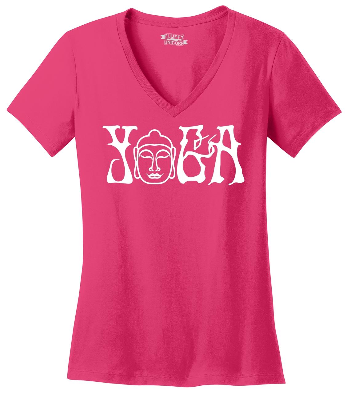Yoga Buddha Graphic Tee Yoga Lover Ladies V-Neck T Shirt Workout Gym ...