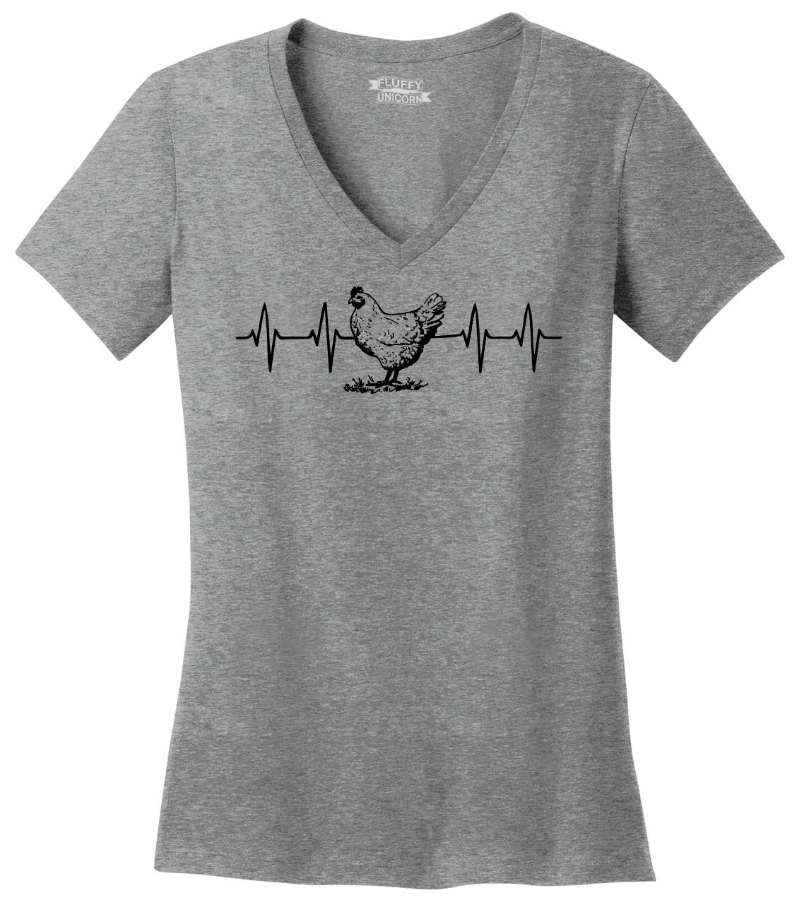 Chicken Heartbeat Ladies V-Neck T Shirt Chicken Lover Country Graphic ...