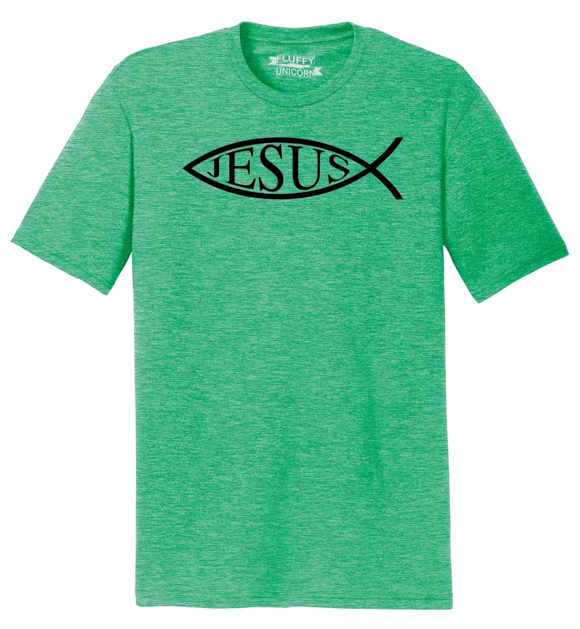 Mens Jesus Fish Shirt Christian Faith Religion God Shirt Tri-Blend Tee ...