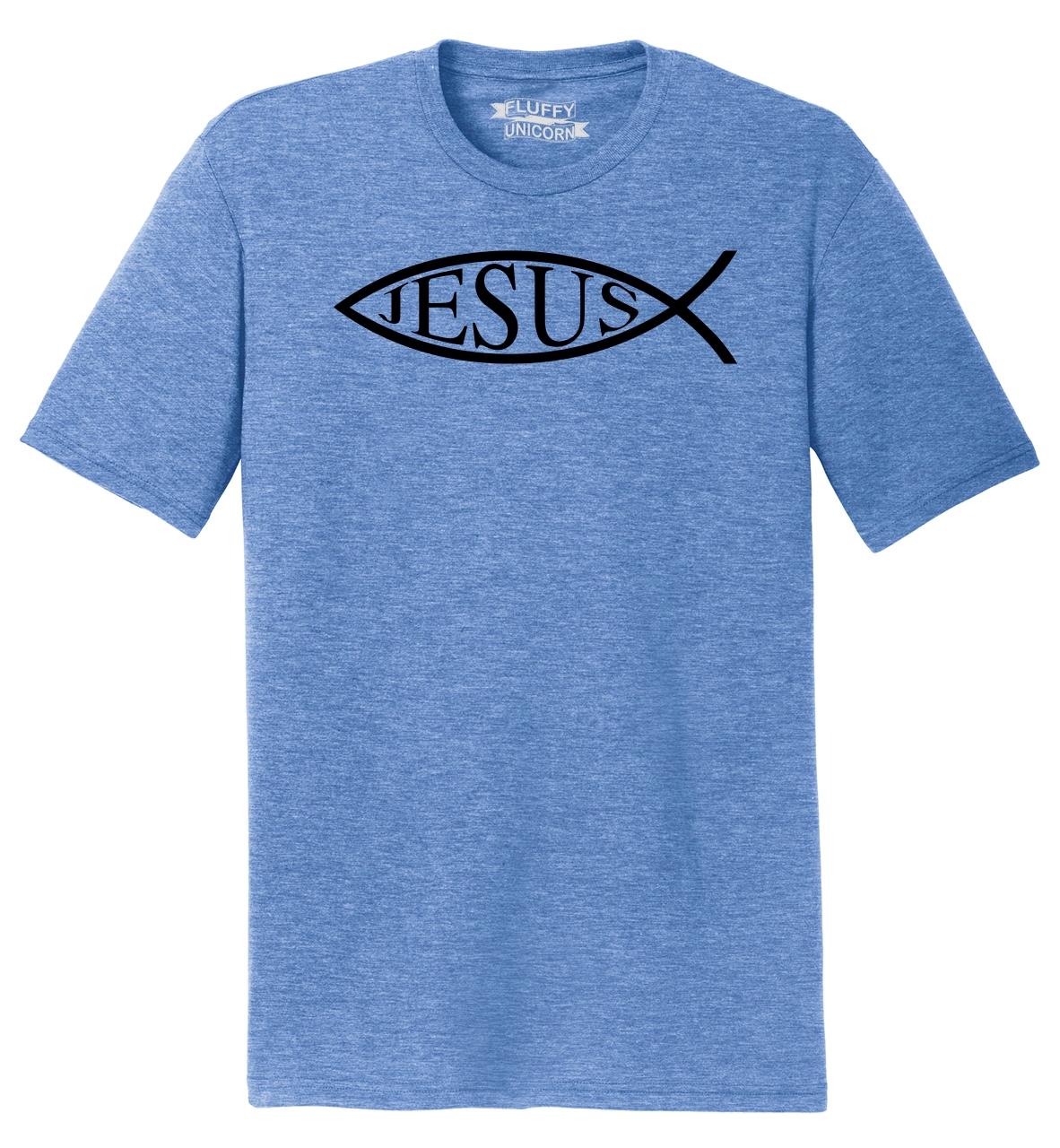 Mens Jesus Fish Shirt Christian Faith Religion God Shirt TriBlend Tee