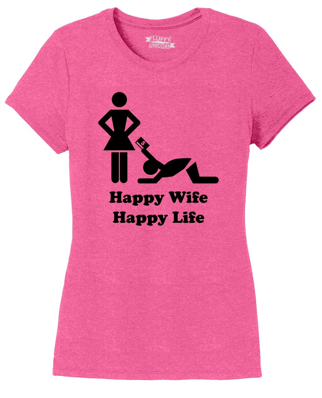 Ladies Happy Wife Happy Life Cc Tri Blend Tee Husband Marriage