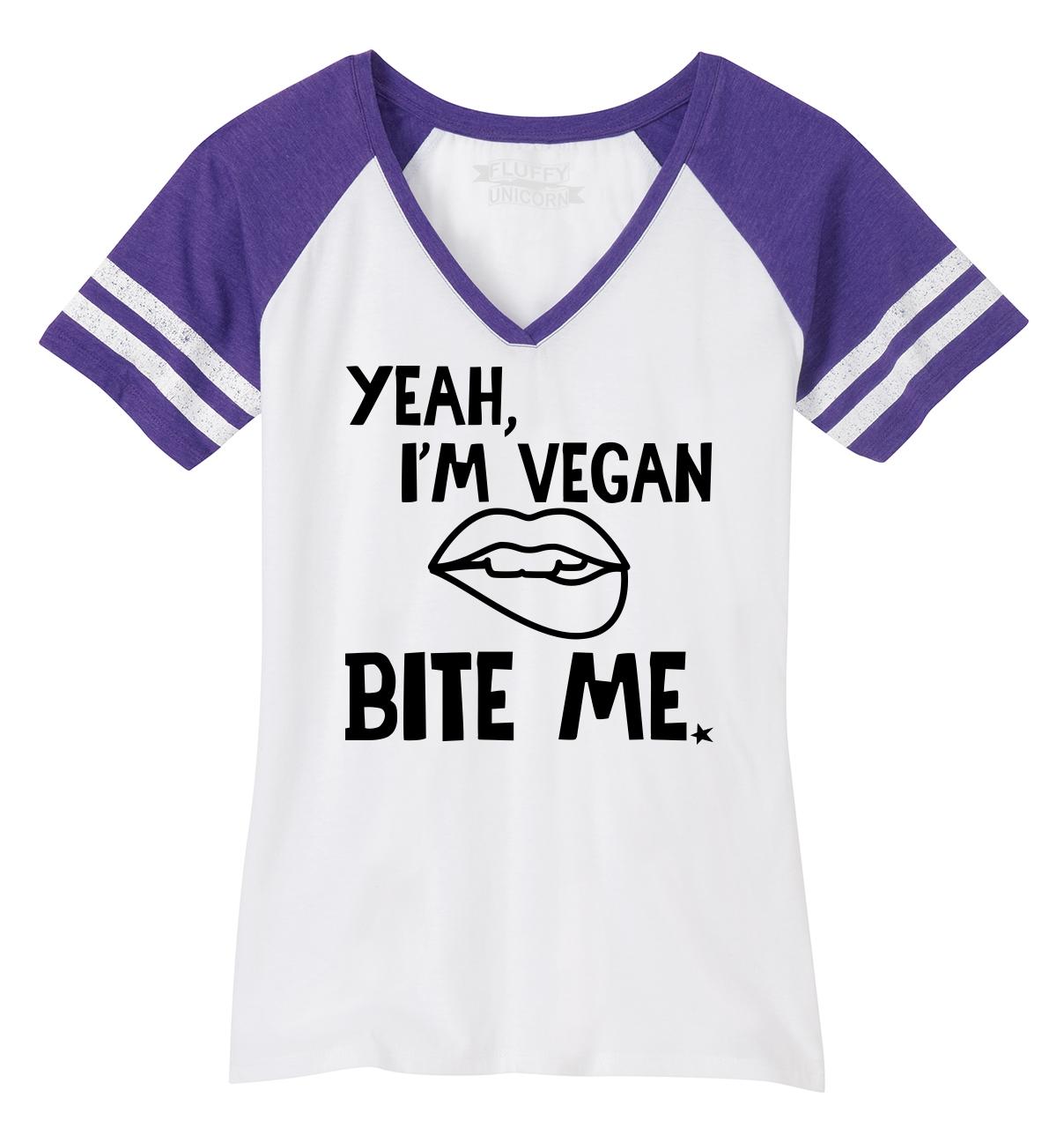Yeah I'm Vegan Bite Me Womens T Shirt Vegetarian Animal Lover long Tee ladies