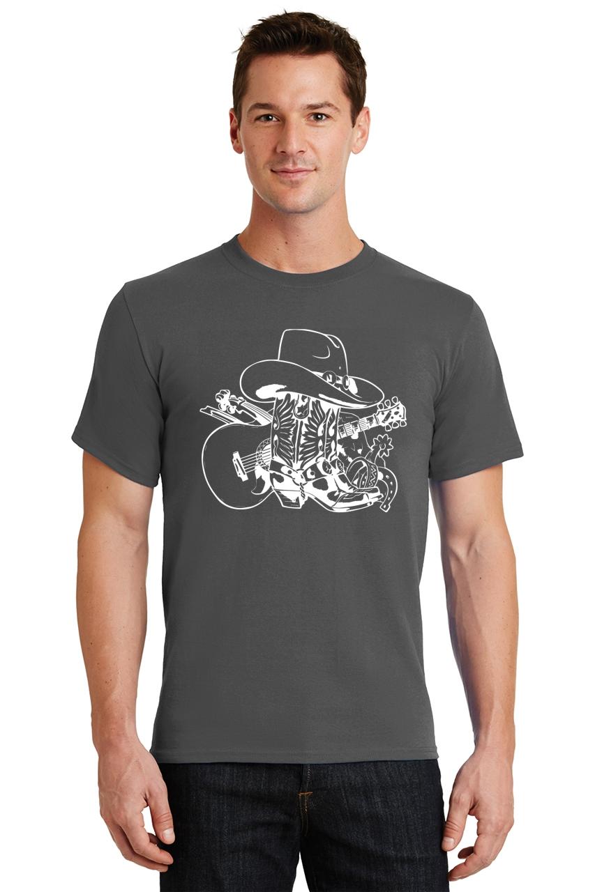 MENS COWBOY BOOTS Cowboy Hat Guitar Country Music Graphic T-Shirt Shirt ...