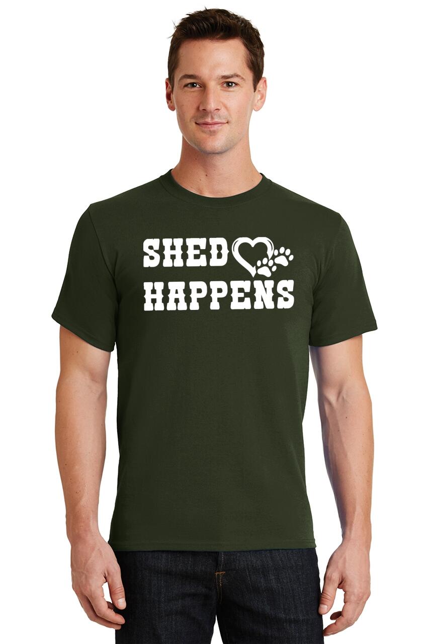 Mens Shed Happens T-Shirt Puppy Dog Paw Heart | eBay