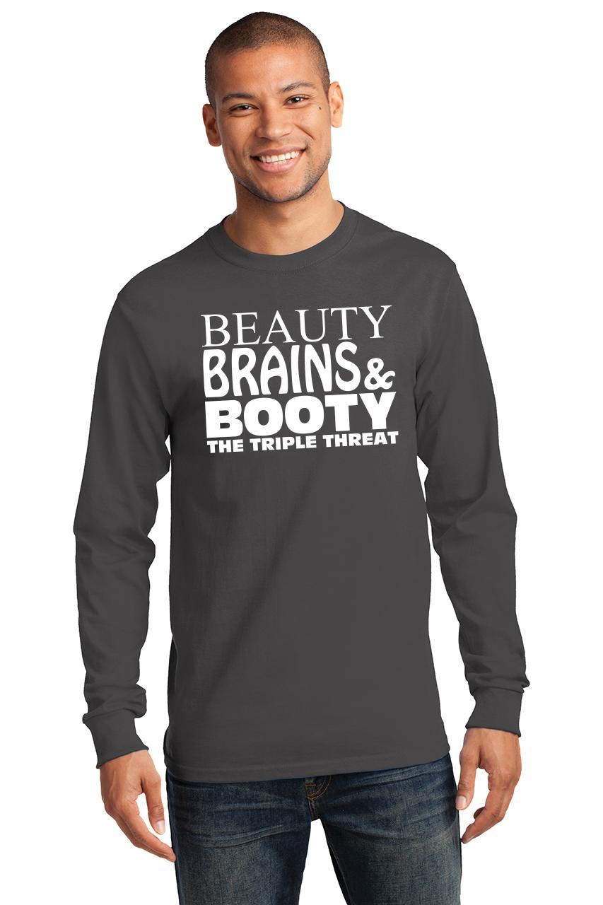 Mens Beauty Brains Booty L S Tee Girlfriend Wife Country Graphic Shirt