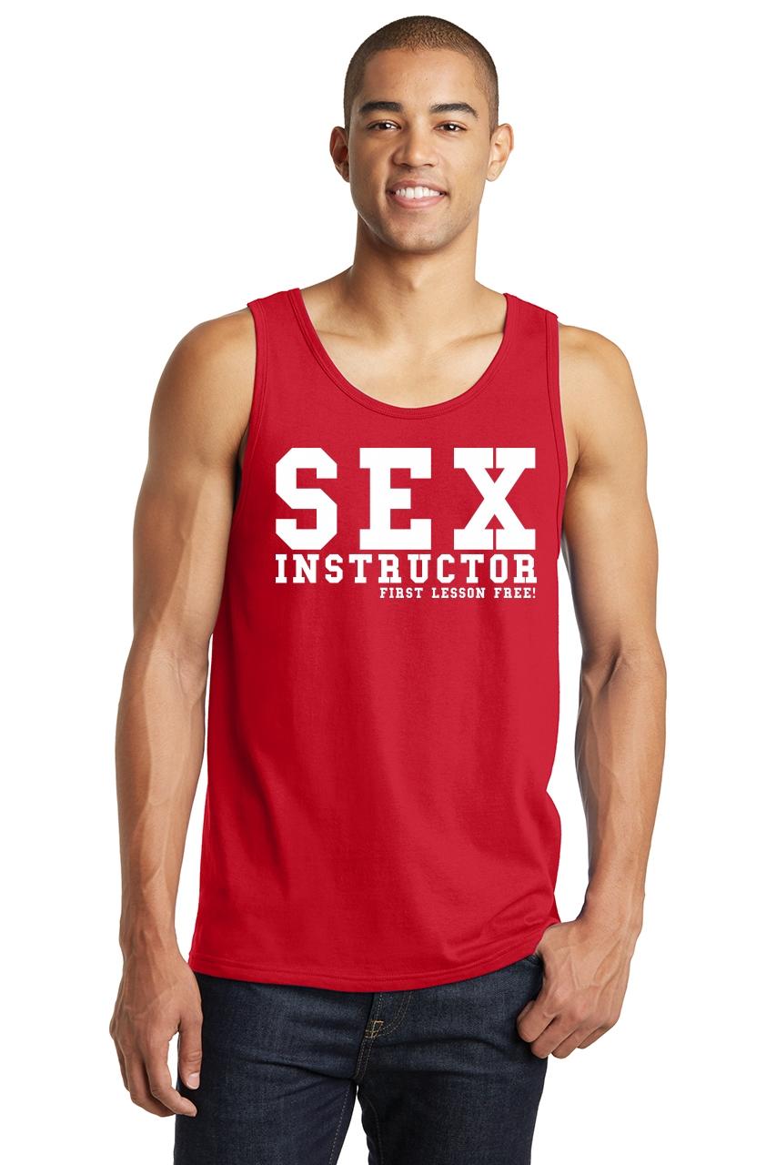 Mens Sex Instructor First Lesson Free Tank Top Party College Rude Shirt Ebay