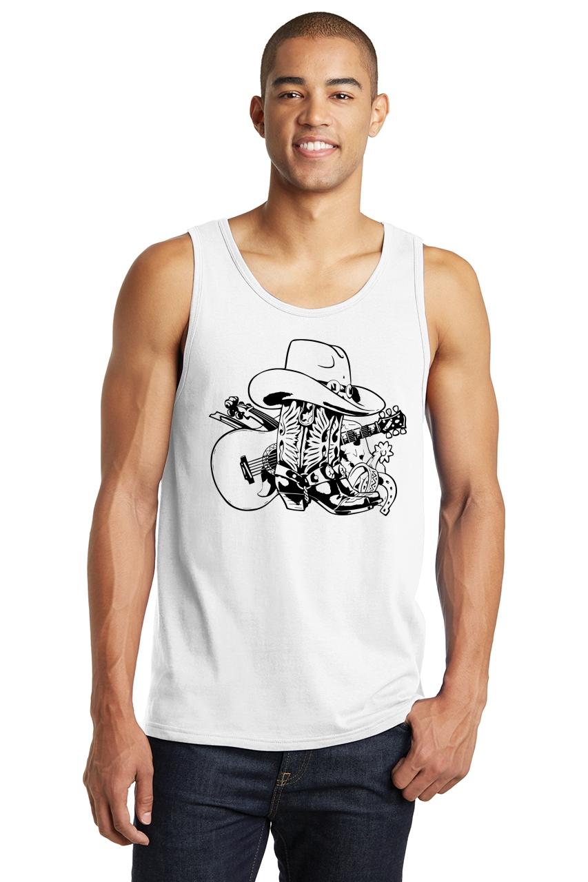 Comical Shirt Mens Cowboy Boots Cowboy Hat Guitar Country Music Graphic Tank Top 