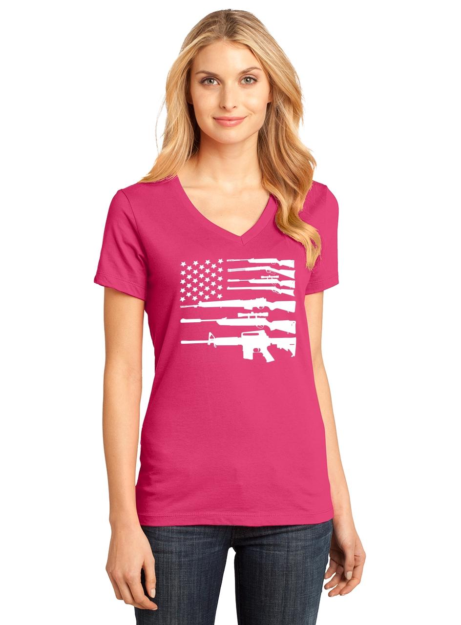 Gun American Flag Ladies VNeck T Shirt Patriotic USA Flag American ...
