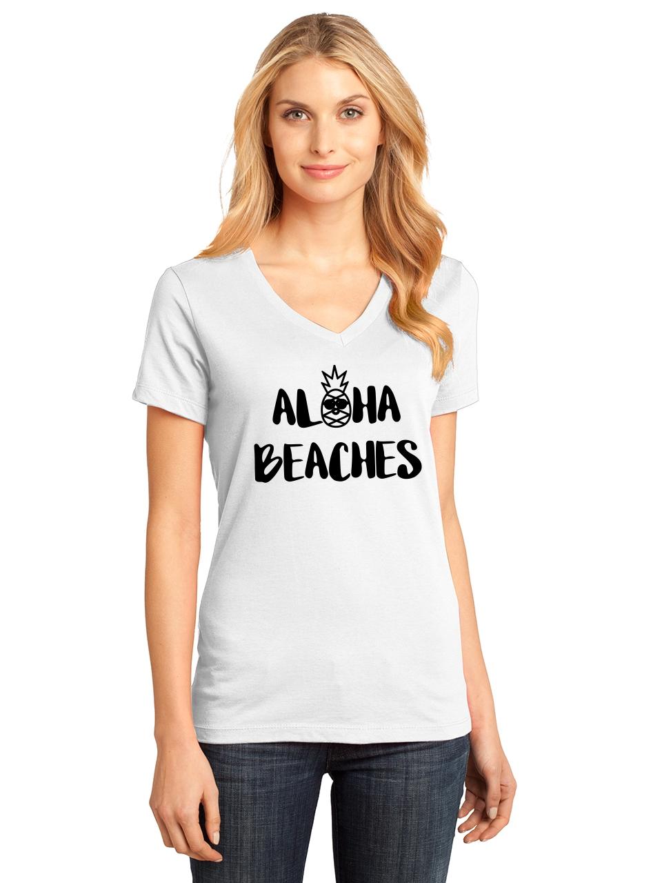 Ladies Aloha Beaches V-neck Tee Vacation Pineapple Shirt | eBay