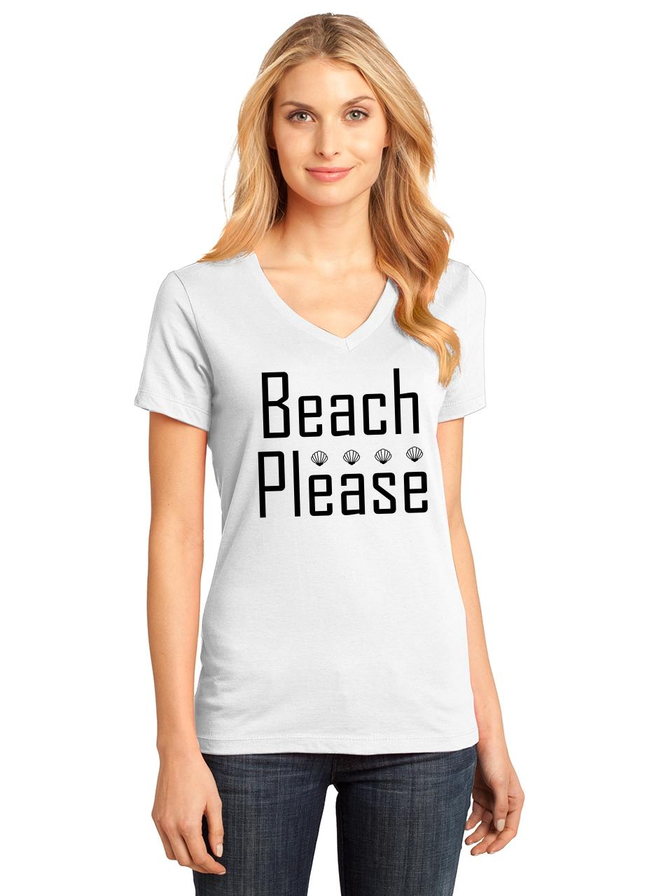 Ladies Beach Please V-neck Tee Summer Ocean Vacation Sea Tee Shirt | eBay