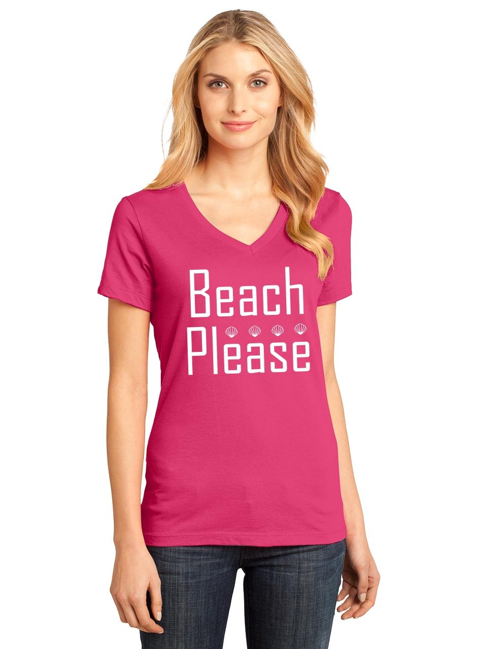 Ladies Beach Please V-neck Tee Summer Ocean Vacation Sea Tee Shirt | eBay