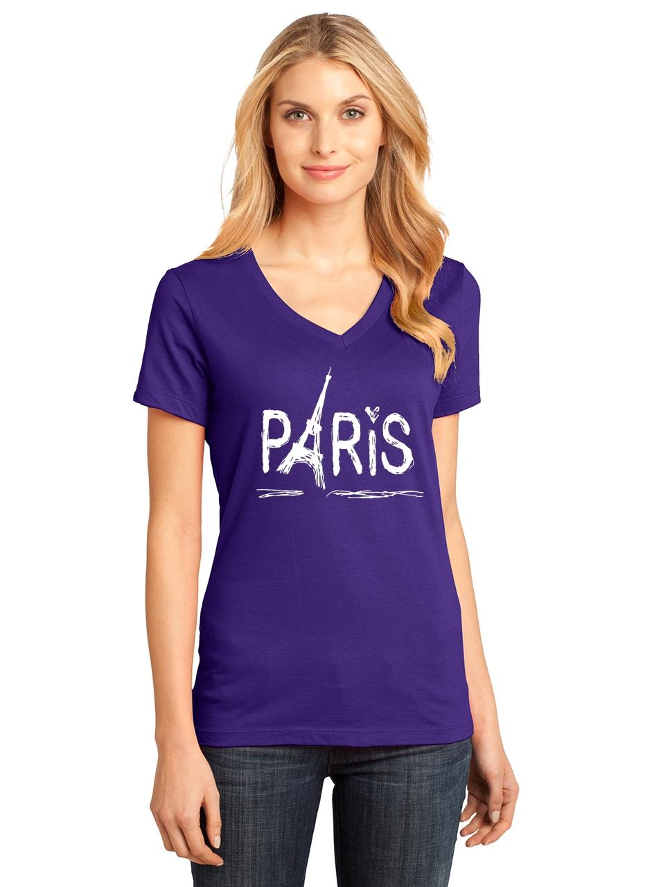 Ladies Paris V-neck Tee France Eiffel Travel Graphic Shirt | eBay