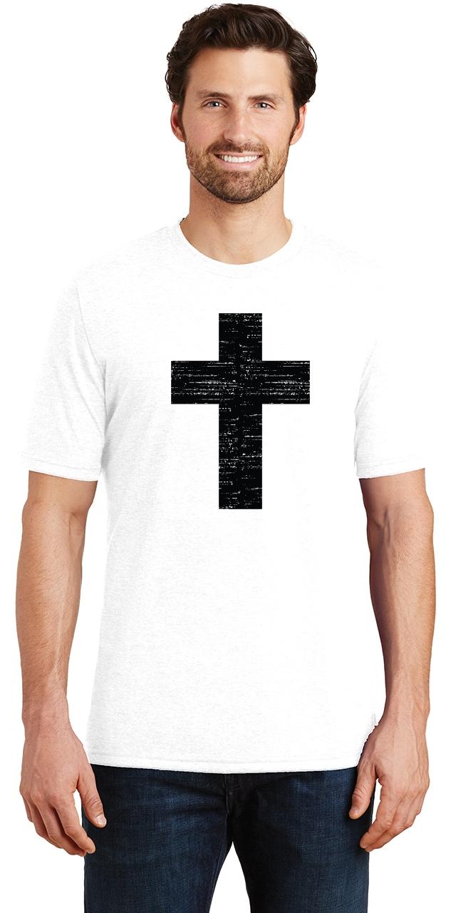Mens Distressed Cross Tri-Blend Tee Religious Religion Christian Shirt ...