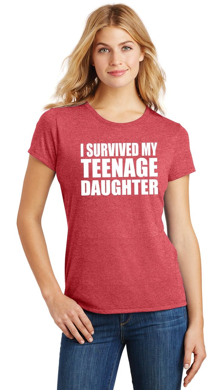 Funny Novelty Tops T-Shirt Womens tee TShirt I Survived Raising A Teenager 
