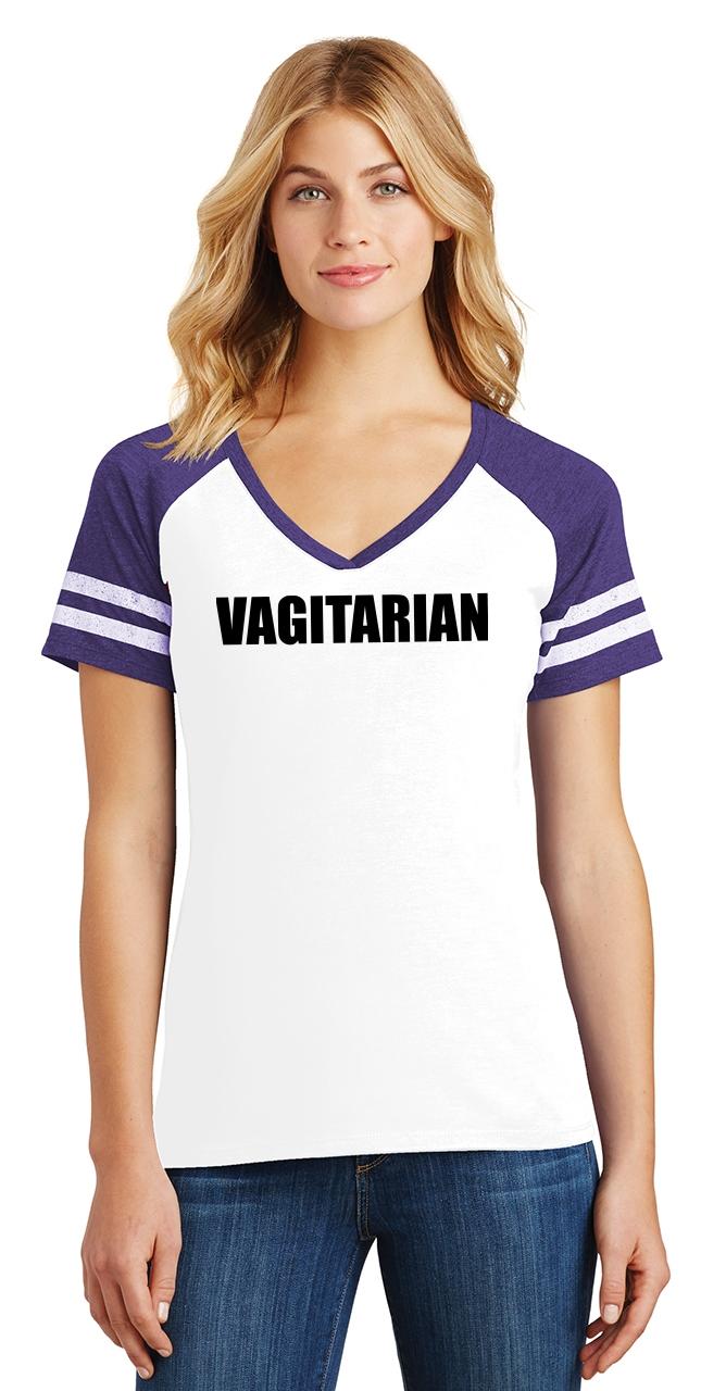 Ladies Vagitarian Rude Sexual Humor Funny Shirt Game V Neck Tee