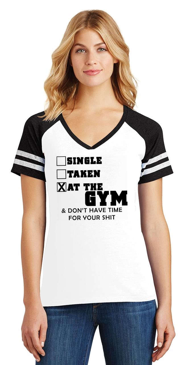 Womens Single Taken At Gym Funny Cute Workout Gym Tee Muscle ladies V-Neck 