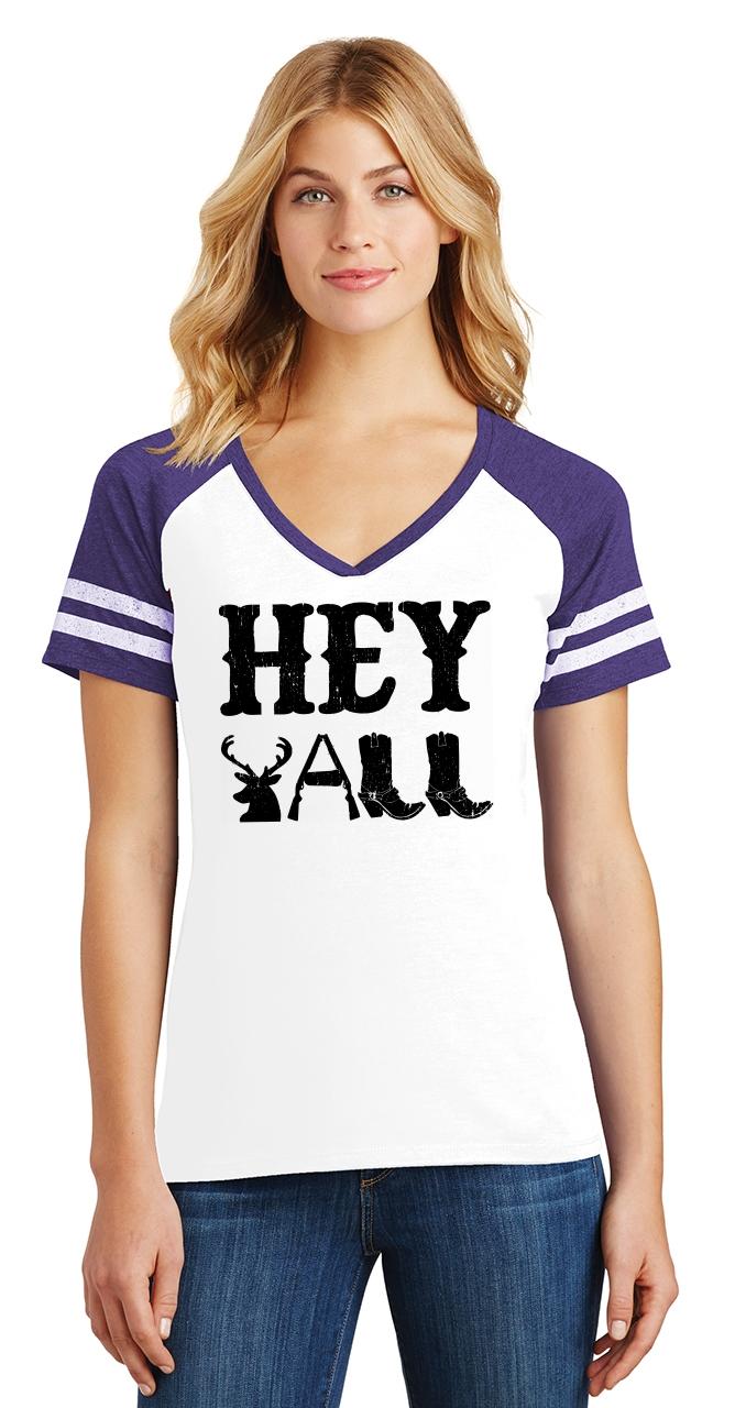Ladies Hey Yall Cute Country Redneck Shirt Game V-Neck Tee Western Southern | eBay