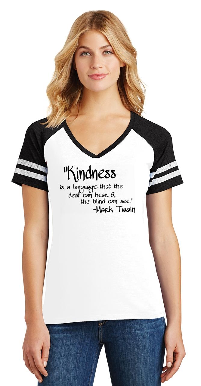Ladies Kindness Is Language Everyone Understands Game V-Neck Tee Saying ...