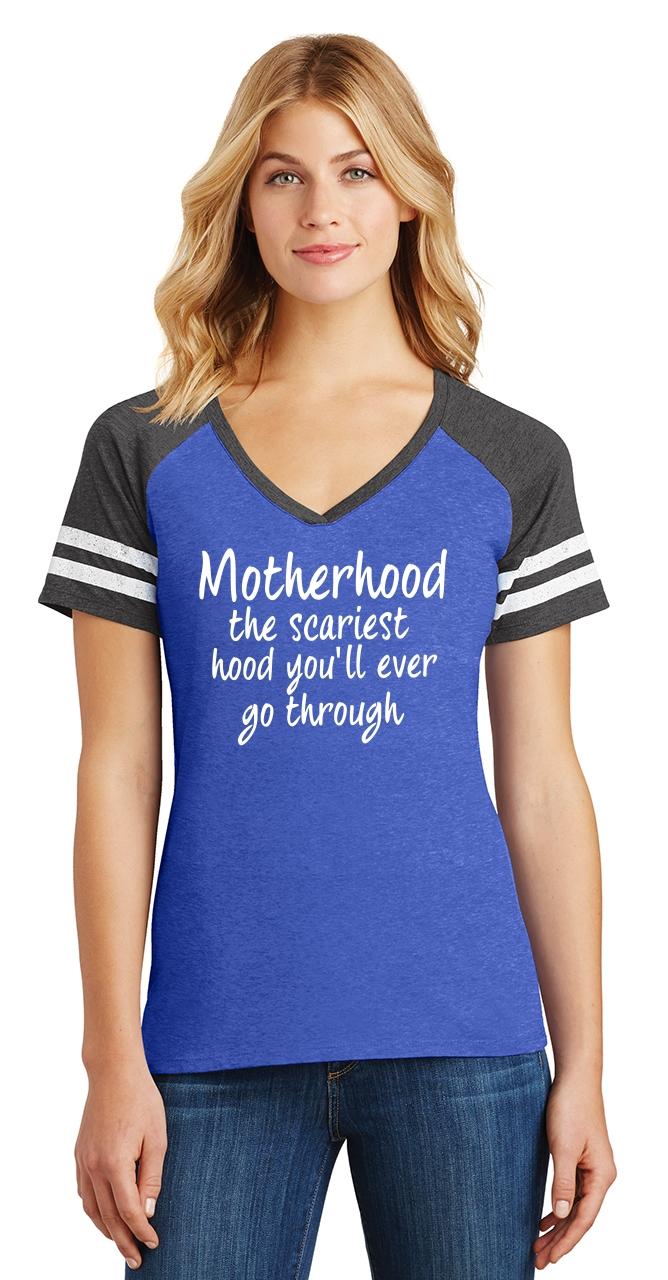 Ladies Motherhood Scariest Hood Game V Neck Tee Mom Wife Girlfriend Ebay