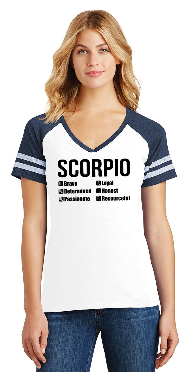 Ladies Scorpio Character Traits Game V-Neck Tee Horoscope Zodiac ...