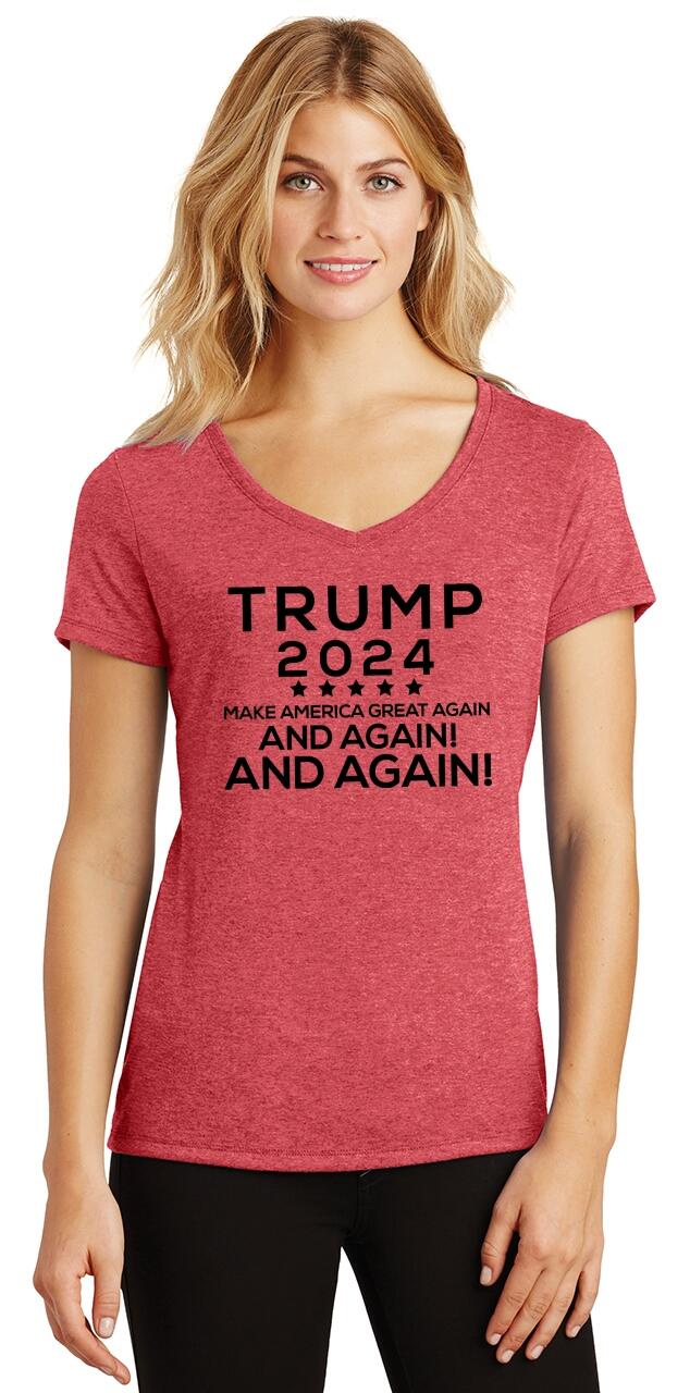 Ladies Trump 2024 Make America Great Again And Again Triblend VNeck