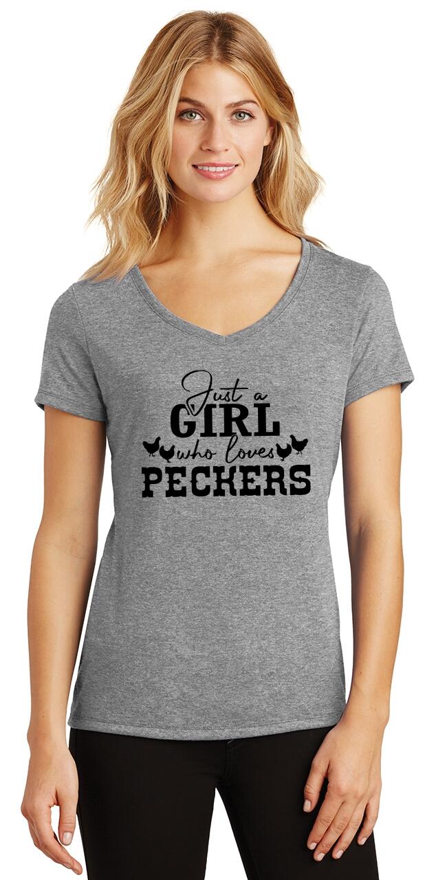 Ladies Just A Girl Who Loves Peckers Triblend V Neck Chicken Farm Ranch