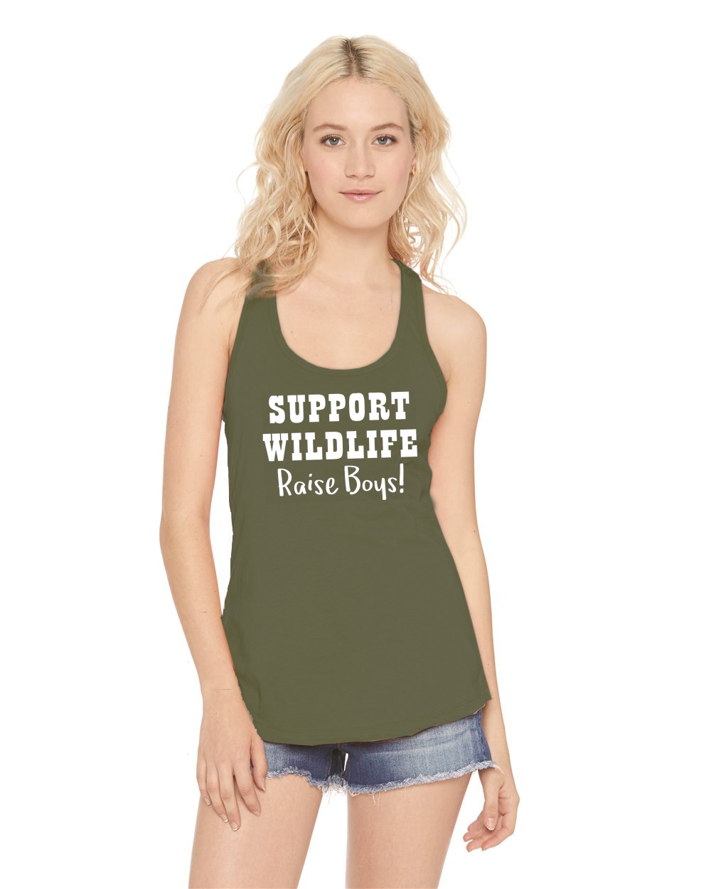 Ladies Support Wildlife Raise Boys Racerback Mom Dad Husband Wife e